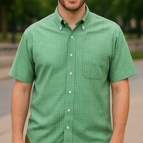 Izod Saltwater Mens Camp Shirt, Checkered Print, Size Lge - Picture 1 of 4